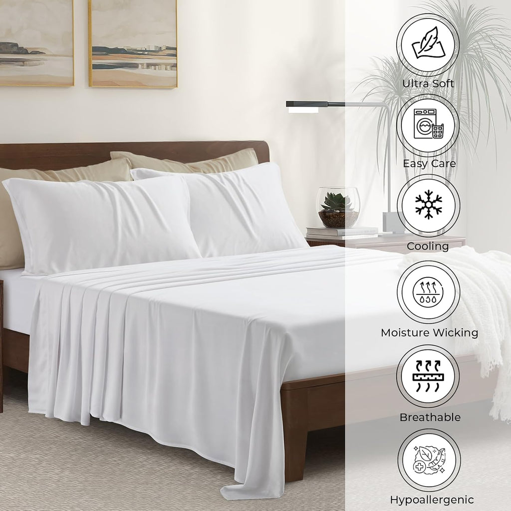 Luxury Bamboo Market | King Envelope Pillowcase Set | 100% Viscose Made from Bamboo | Organically Grown | Ultra Soft | Cooling | 2pcs [Classic White]