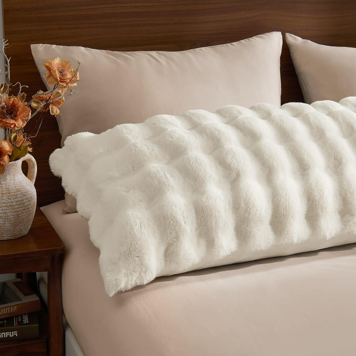 BEDELITE Faux Rabbit Fur Zippered Body Pillow Cover, 20x54 Long Pillow Case