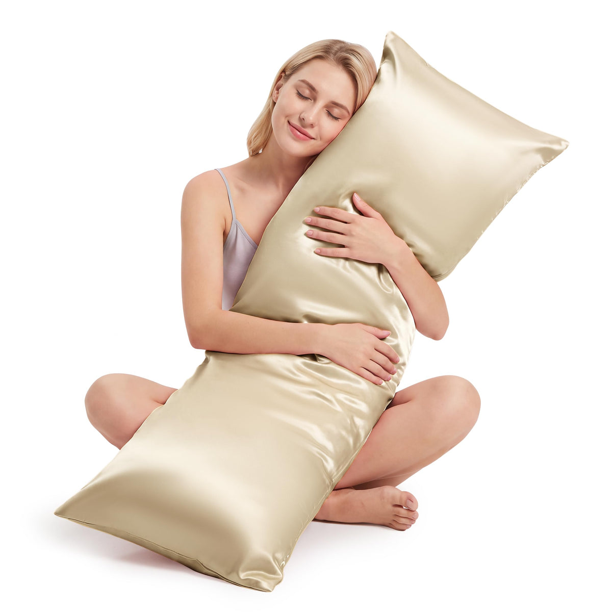 Satin Pillowcases 2 Pack, Standard Size 20"X 26", Champagne White