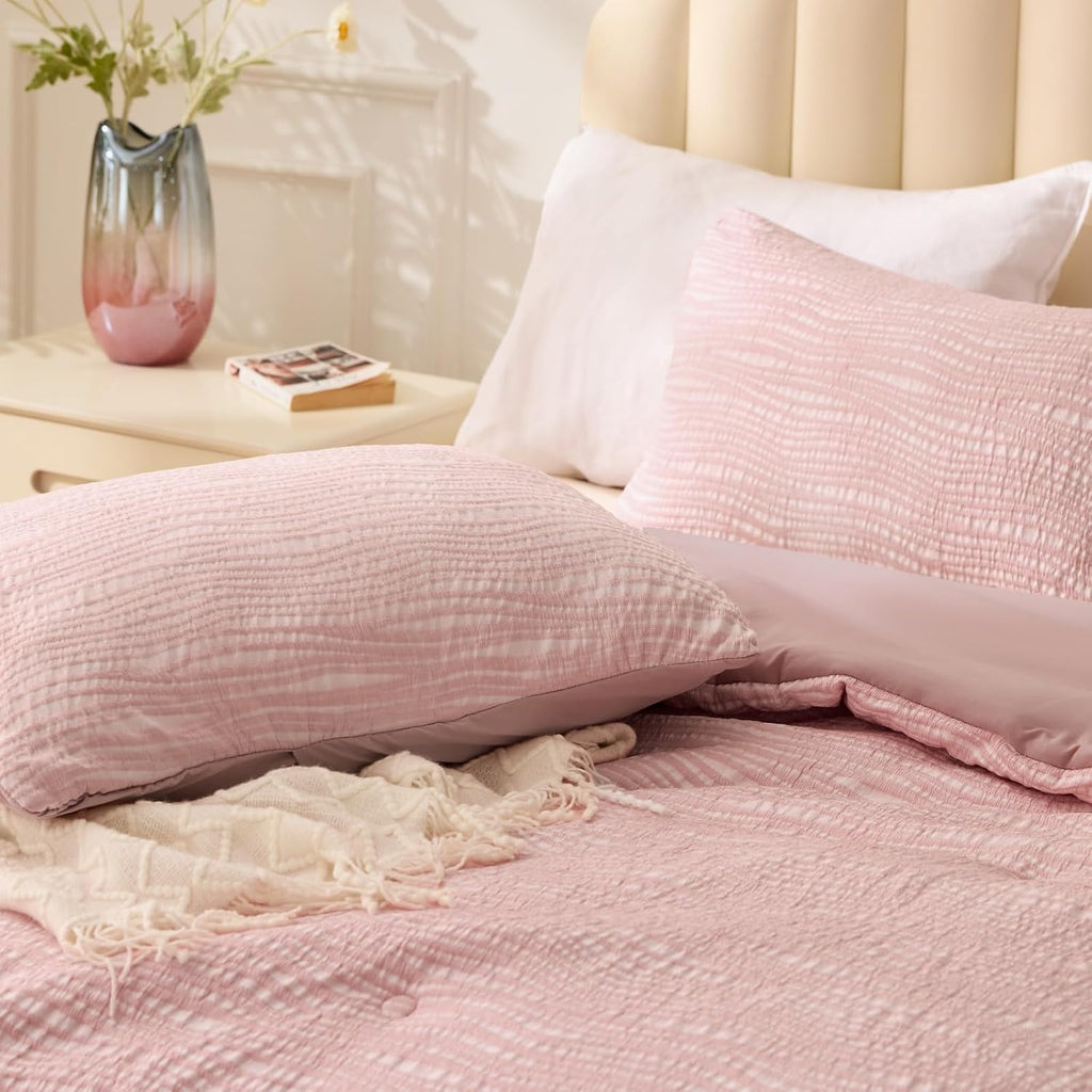 BEDELITE King Comforter Set Striped-Blush Pink,Fluffy & Soft Comforter