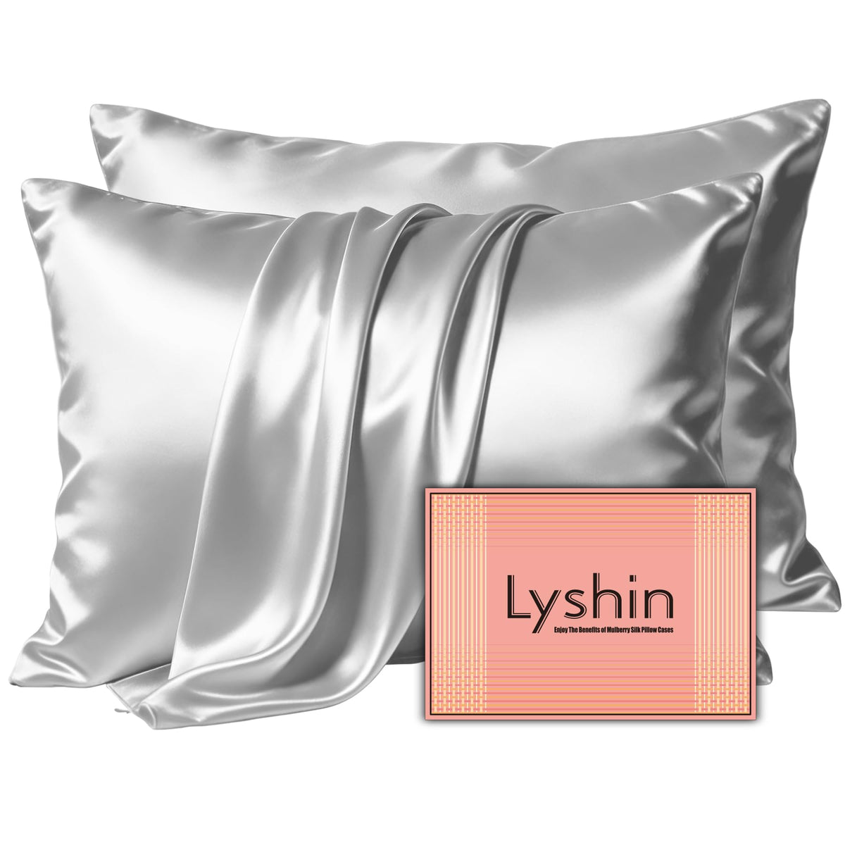 LYSHIN Silk Pillow Cases 2 Pack Standard Size with Zipper, Champagne
