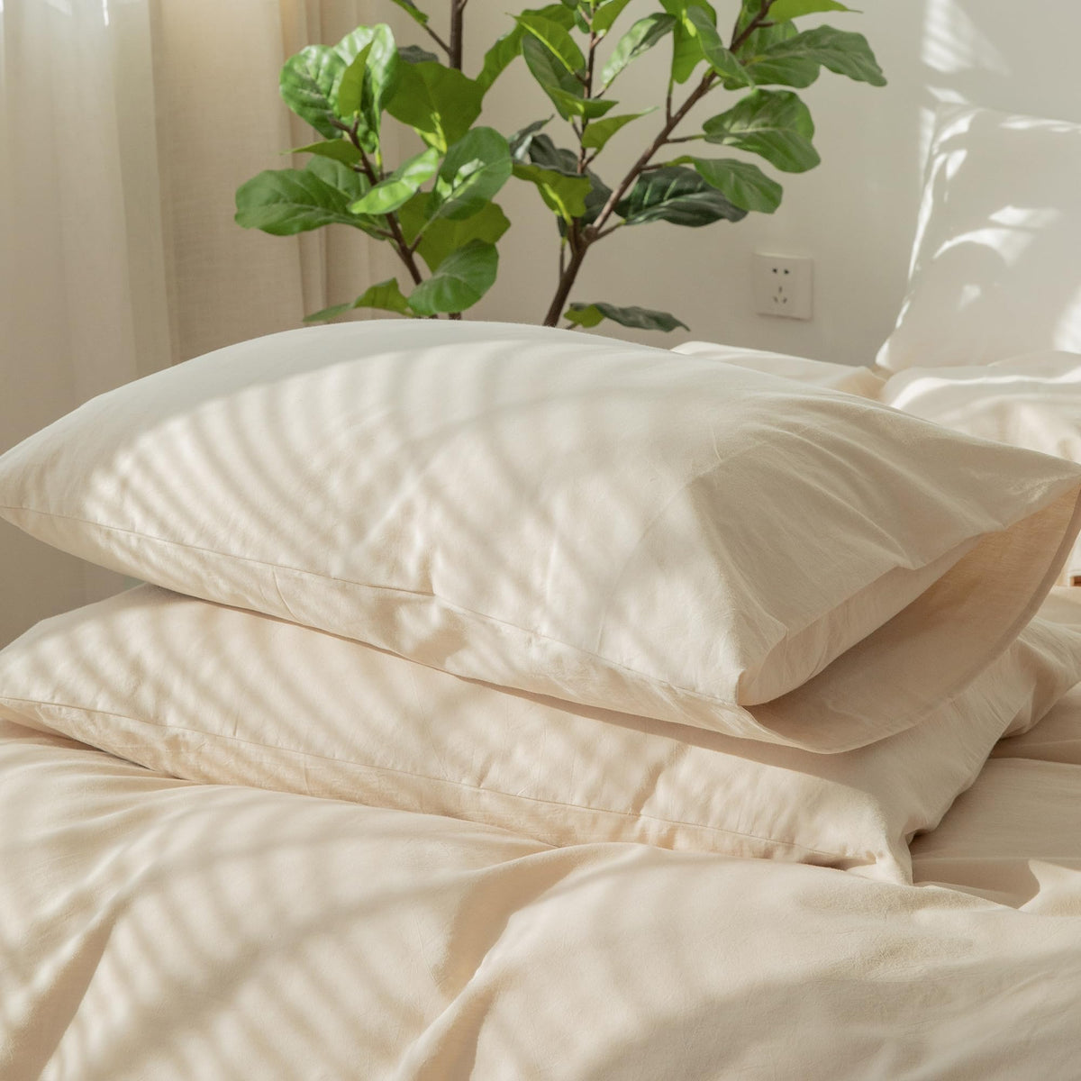 MOOMEE Pillowcase Set of 2 100% Washed Cotton Linen-Like King