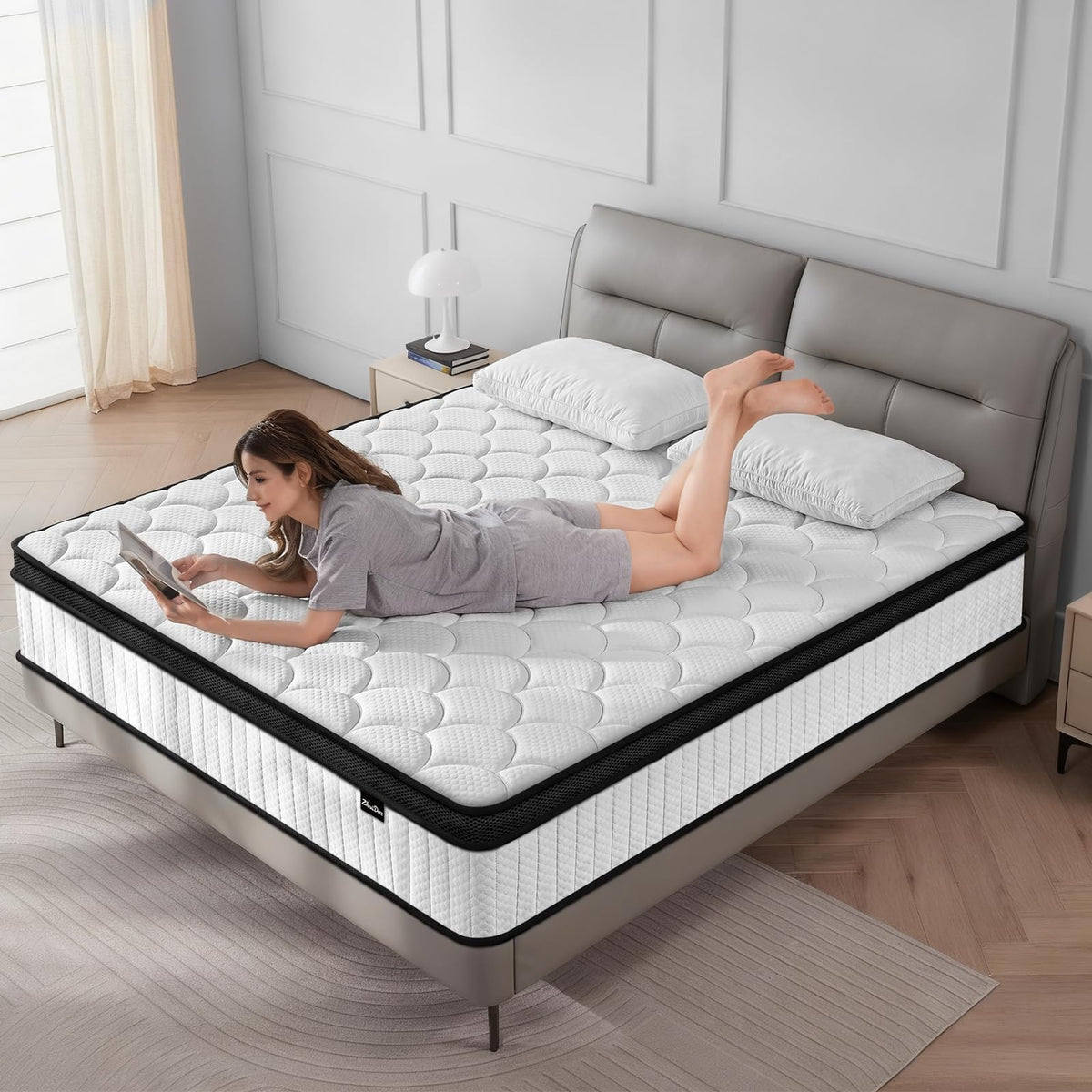 Queen Mattress 12 Inch Medium Firm Hybrid Mattress Queen Size Memory Foam Pocket Springs Queen Bed Matress in a Box for All Sleeping Positions Motion Isolation Comfortable Sleep (Black, Queen 12 inch)