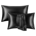 Silk Satin Pillow Cases Standard Size Set of 2 with Envelope Closure Skin & Hair Friendly Gifts for Women Men 20"x 26" Black