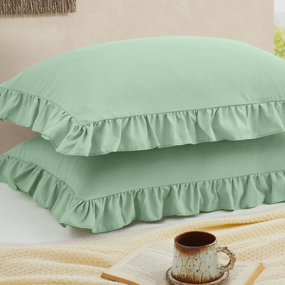 Ruffled Pillow Cases, White, Body 20"x54", Set of 1