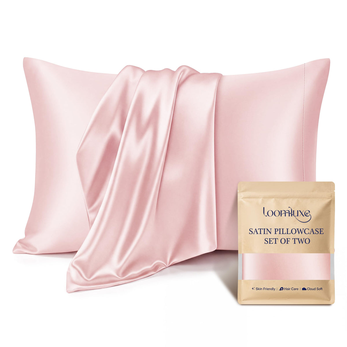 Satin Pillowcases 2 Pack, Standard Size 20"X 26", Champagne White