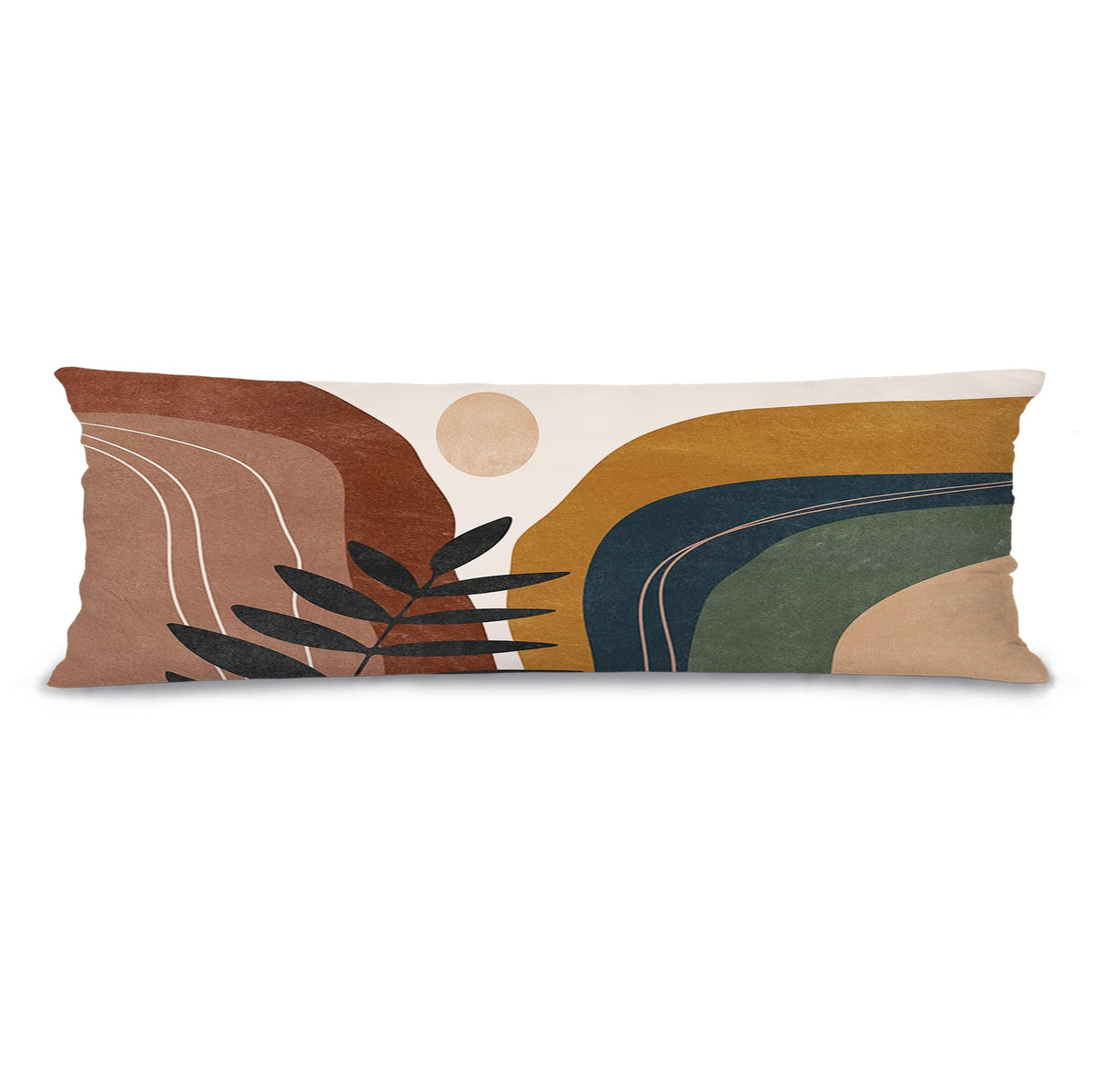 Boho Orange Sun Sunshine 20x54 Body Pillow Cover Case, Mid Century Modern Boho Horizontal Sunset Sunrise Decorative Long Hug Pillow Cases for Bed Couch