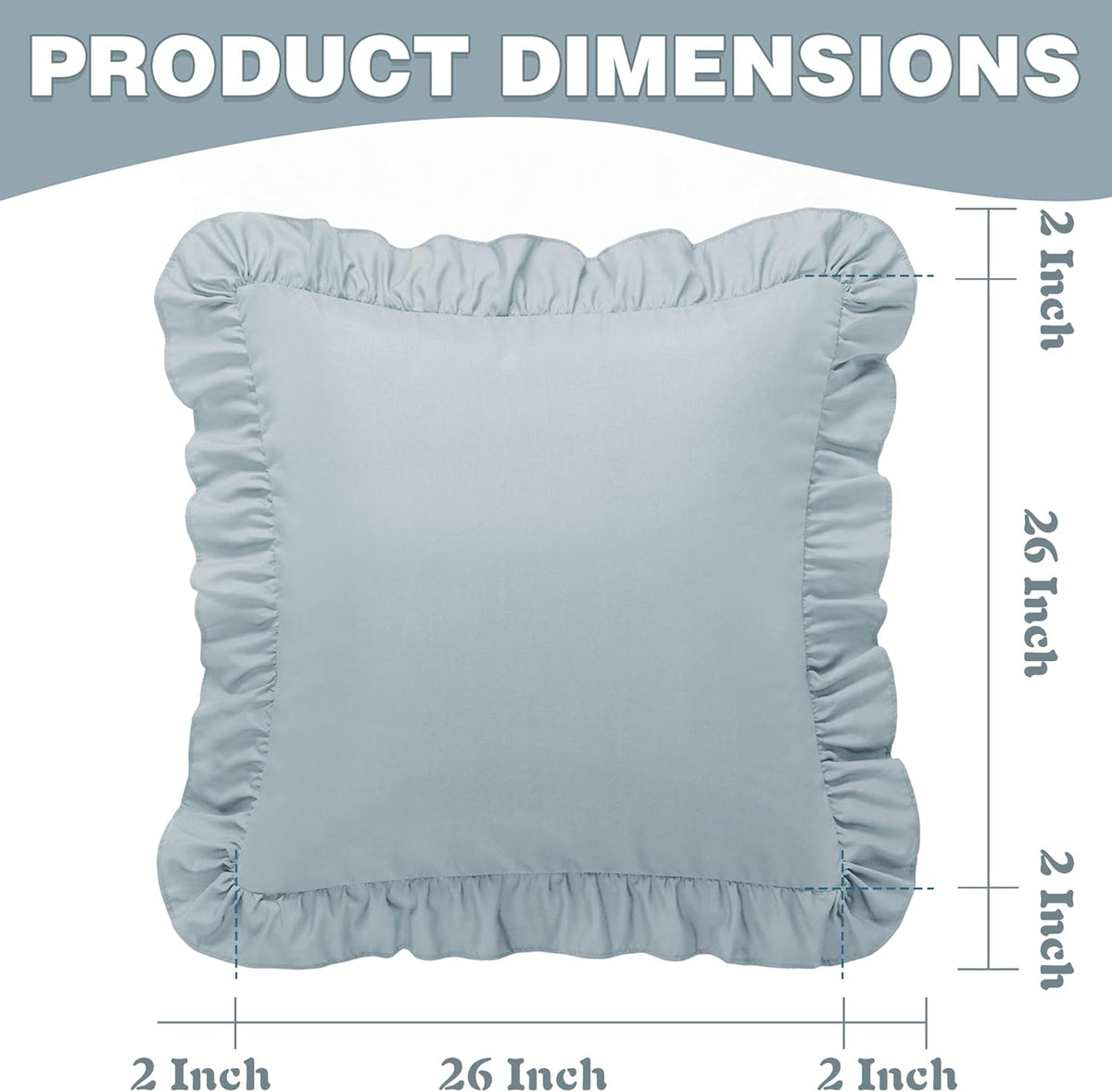 KKJIAF 2 Pack Ruffle Pillow Cases 26x26 Inches, Dusty Blue