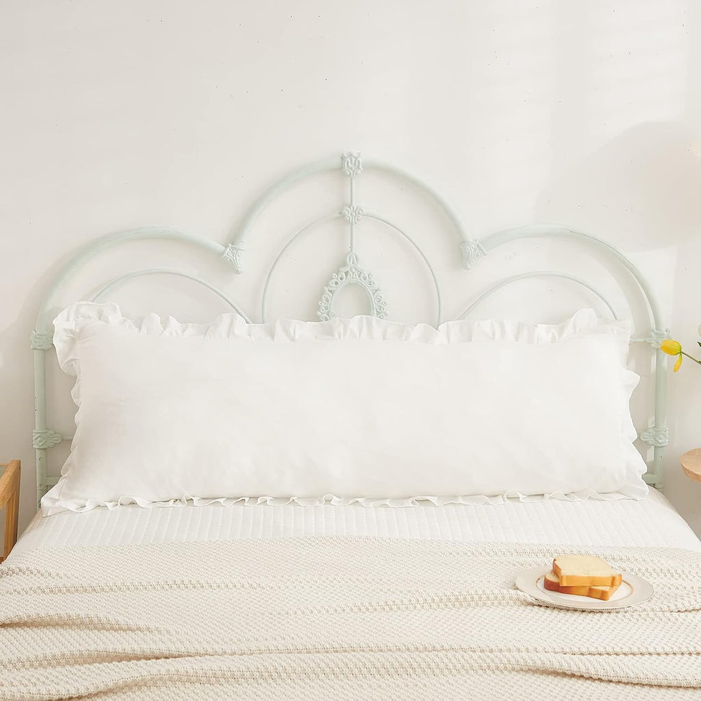 Boho White Body Pillowcase 20x54in - Ruffled Fringe Decor Sham