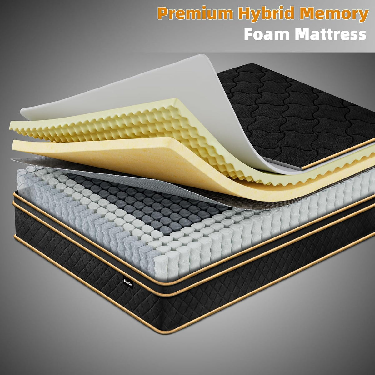 Queen Mattress 12 Inch Medium Firm Hybrid Mattress Queen Size Memory Foam Pocket Springs Queen Bed Matress in a Box for All Sleeping Positions Motion Isolation Comfortable Sleep (Black, Queen 12 inch)
