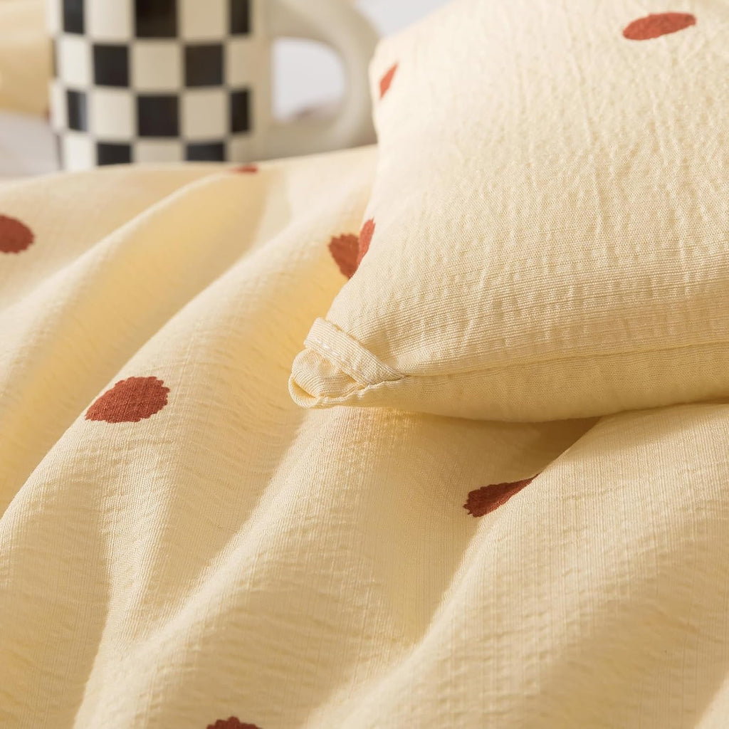 Caressma Yellow Full Comforter Set with Polka Dots 3 Pieces Bedding Set