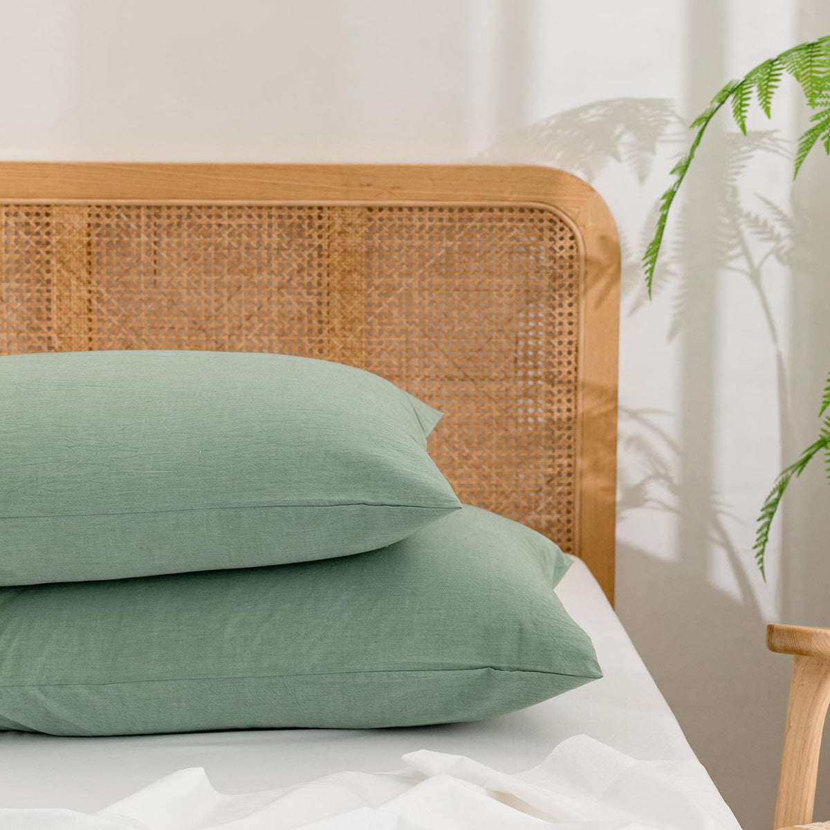 BESTOUCH Washed Cotton Pillowcases Linen Feel Olive Green Body
