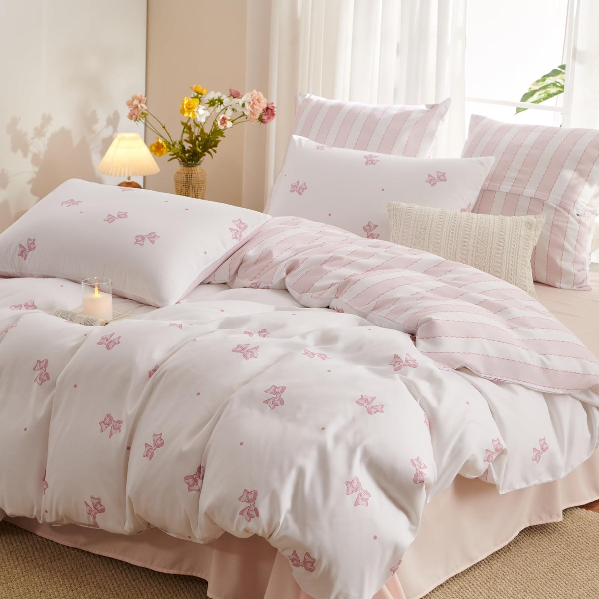 Plaid Comforter Set Full Blue Gingham Pink Bow Bedding Set