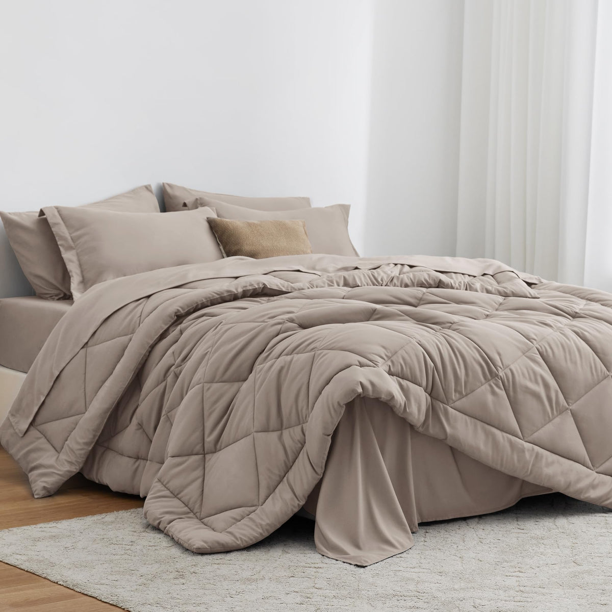Love's cabin Full Comforter Set Black, 7 Pieces Full Bed in a Bag, All Season Bedding Sets with 1 Comforter, 1 Flat Sheet, 1 Fitted Sheet, 2 Pillowcase and 2 Pillow Sham
