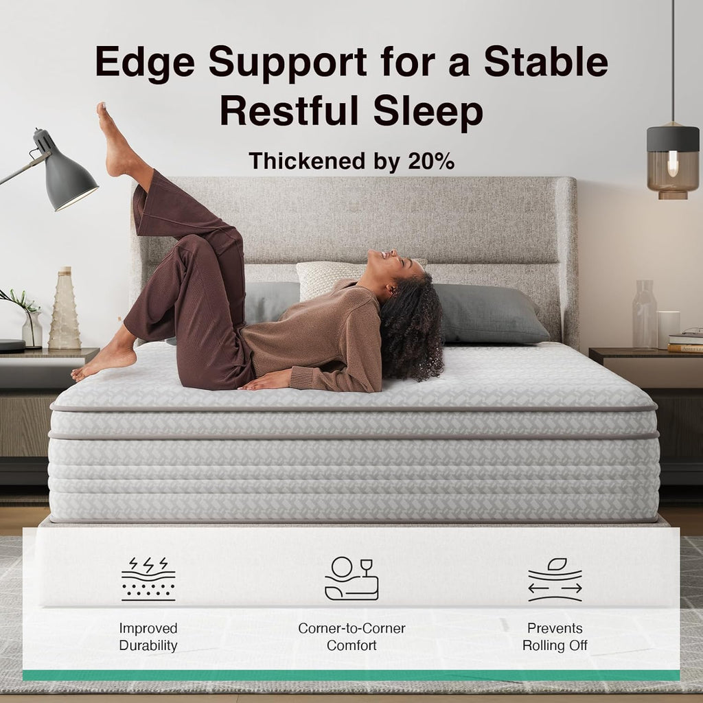 Novilla 10 Inch Queen Size Mattress, Hypoallergenic & Back Pain Relief, Hybrid Queen Mattresses in a Box with Smarts Coils, Fiberglass Free CertiPUR-US Certified Colchones No Box Spring Needed