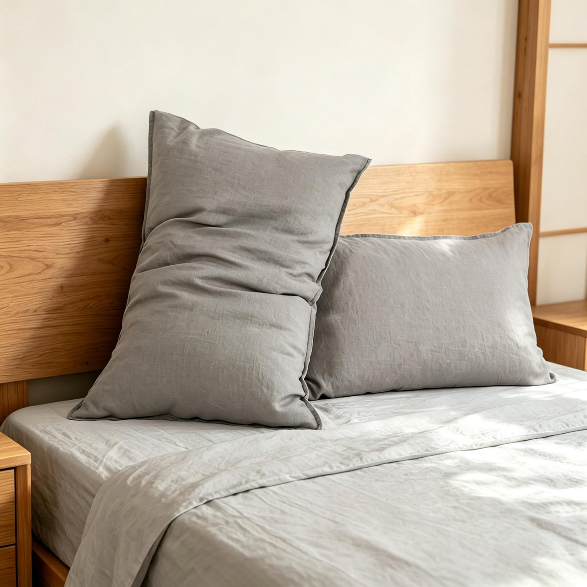 Simple&Opulence 100% French Linen Pillowcase Queen Size-Set of 2- Washed Solid Color Pillow Cases Embroidered -Soft and Durable (Linen, 20''x30'')