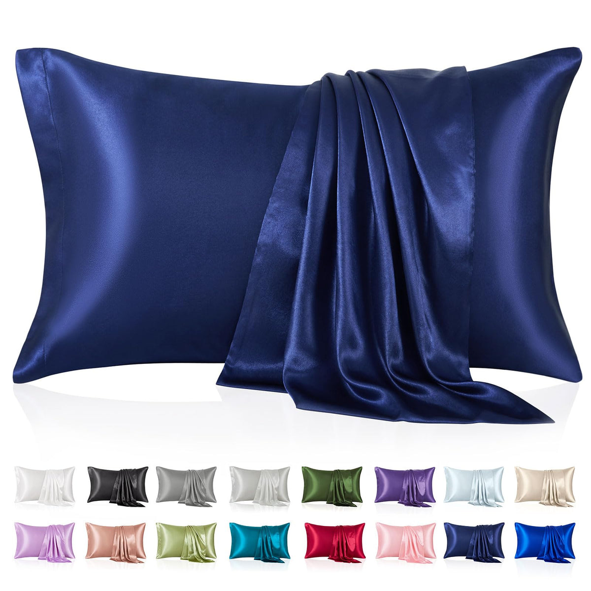 Silk Like Satin Pillowcase Standard Size, Royal Blue, 2 Pack, 20x26 Inches