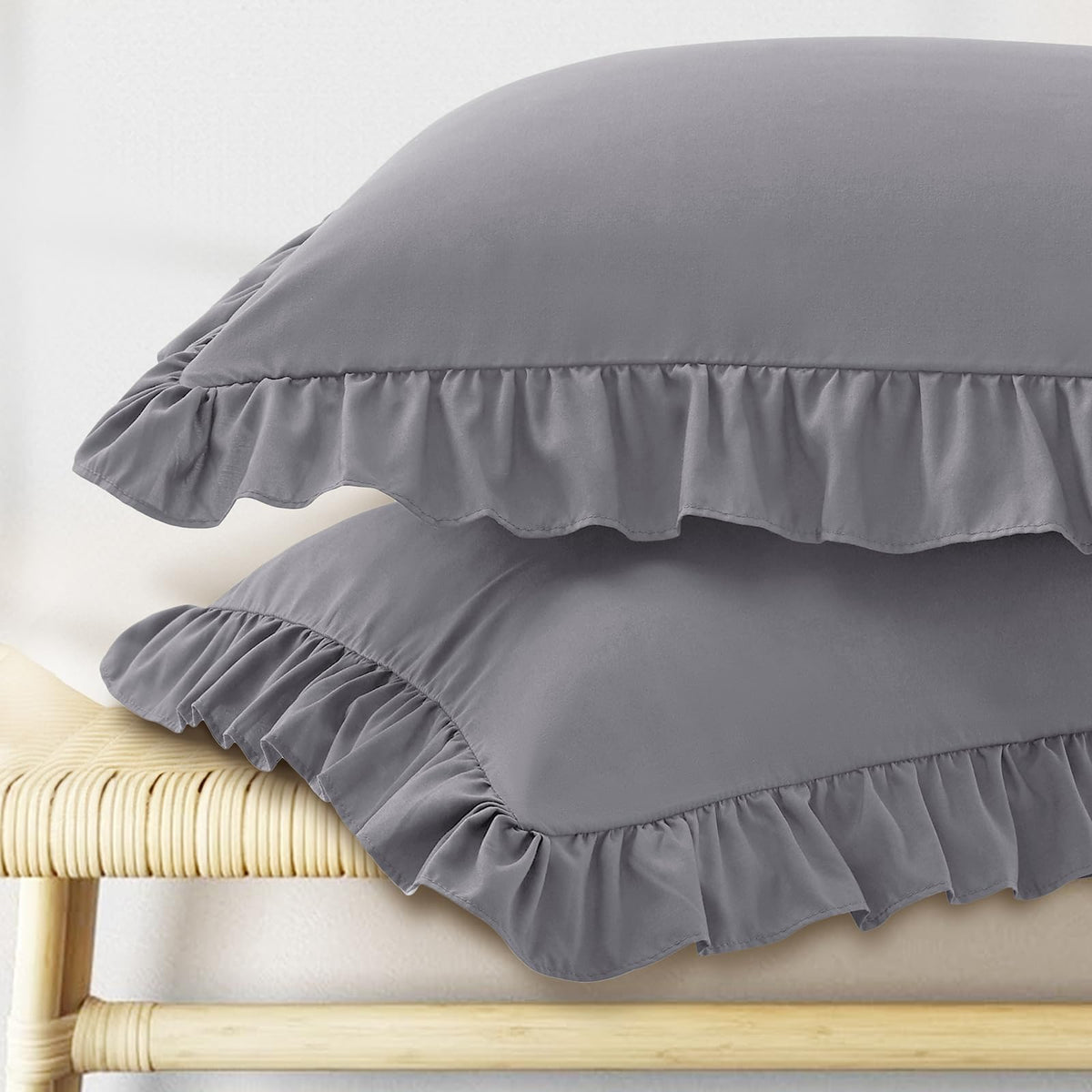 KKJIAF Ruffle Pillow Cases King Size Set of 2, White