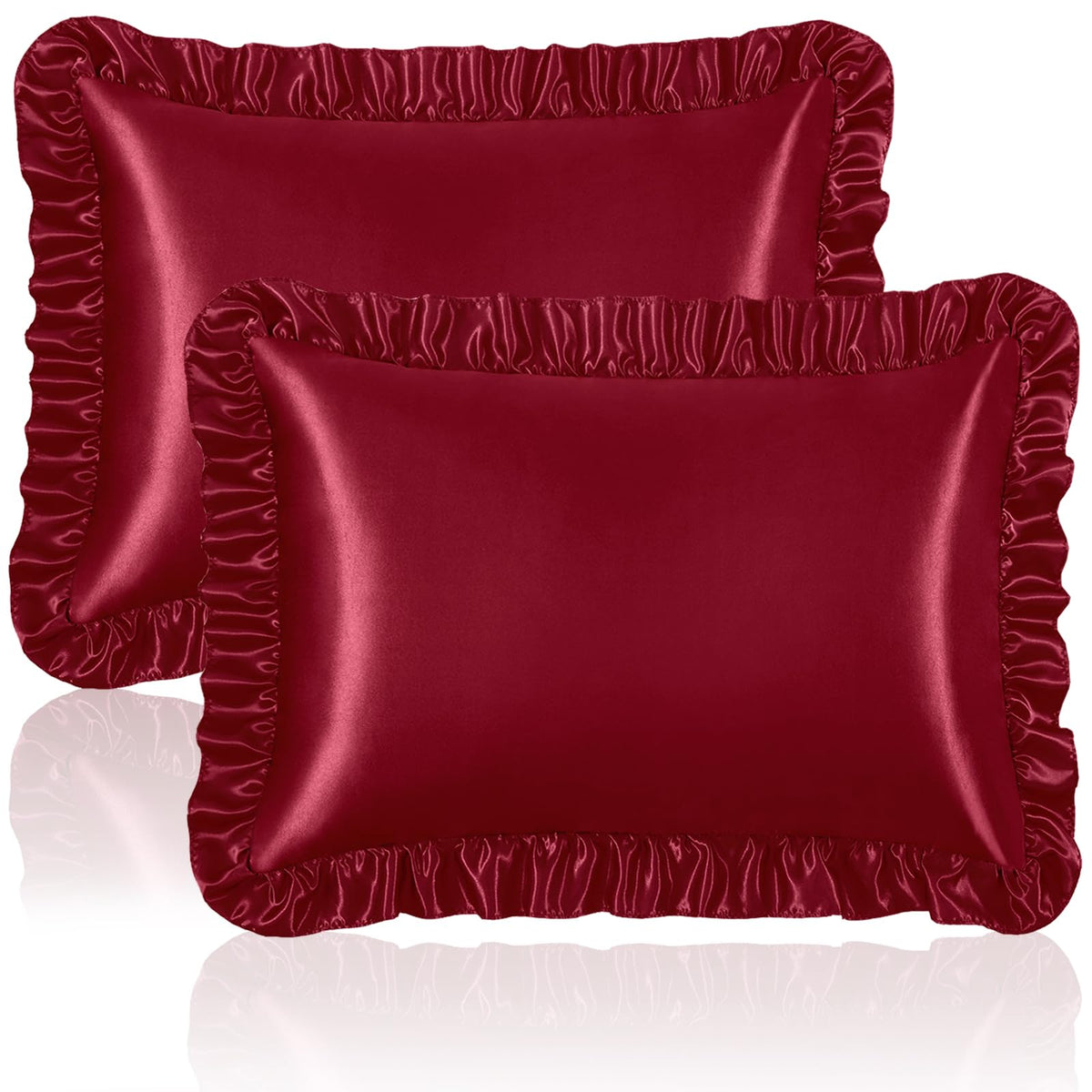 Homiest Blush Pink Ruffle Satin Pillowcase Set of 2, Standard