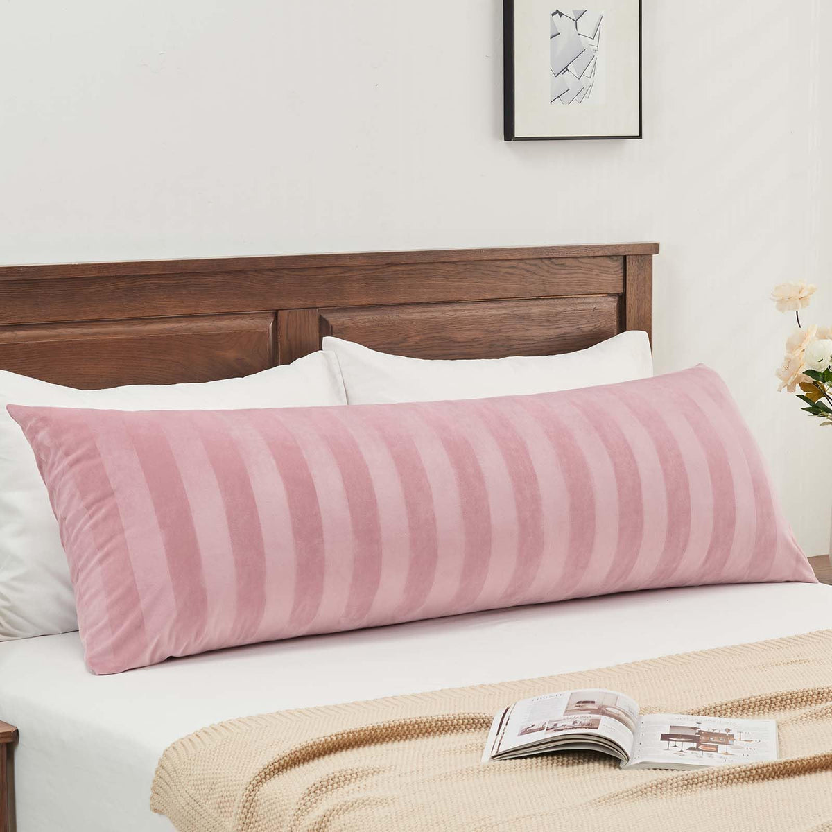 BEDELITE Velvet Body Pillow Cover with Zipper, Grey, 20x54 Inch, 1 Pack