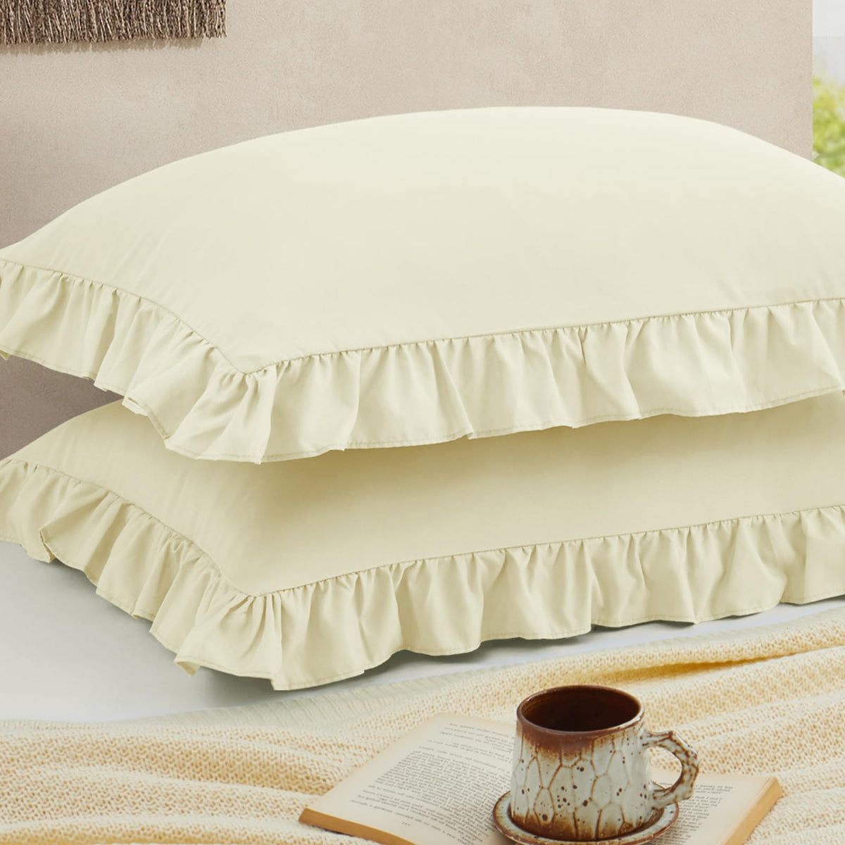 Ruffled Pillow Cases, White, Body 20"x54", Set of 1