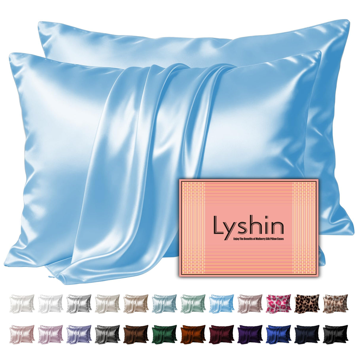 LYSHIN Silk Pillow Cases 2 Pack Standard Size with Zipper, Champagne