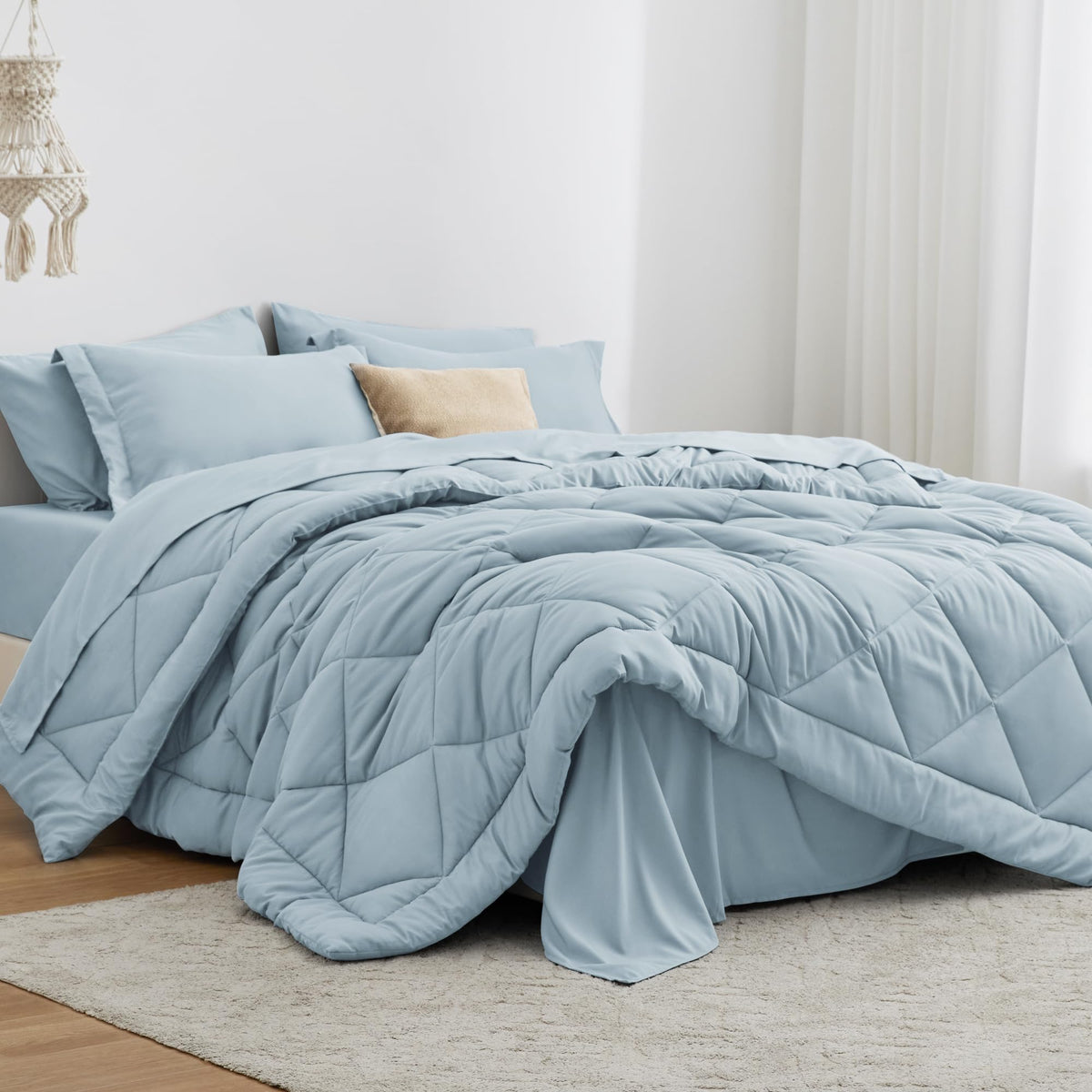Love's cabin Full Comforter Set Black, 7 Pieces Full Bed in a Bag, All Season Bedding Sets with 1 Comforter, 1 Flat Sheet, 1 Fitted Sheet, 2 Pillowcase and 2 Pillow Sham