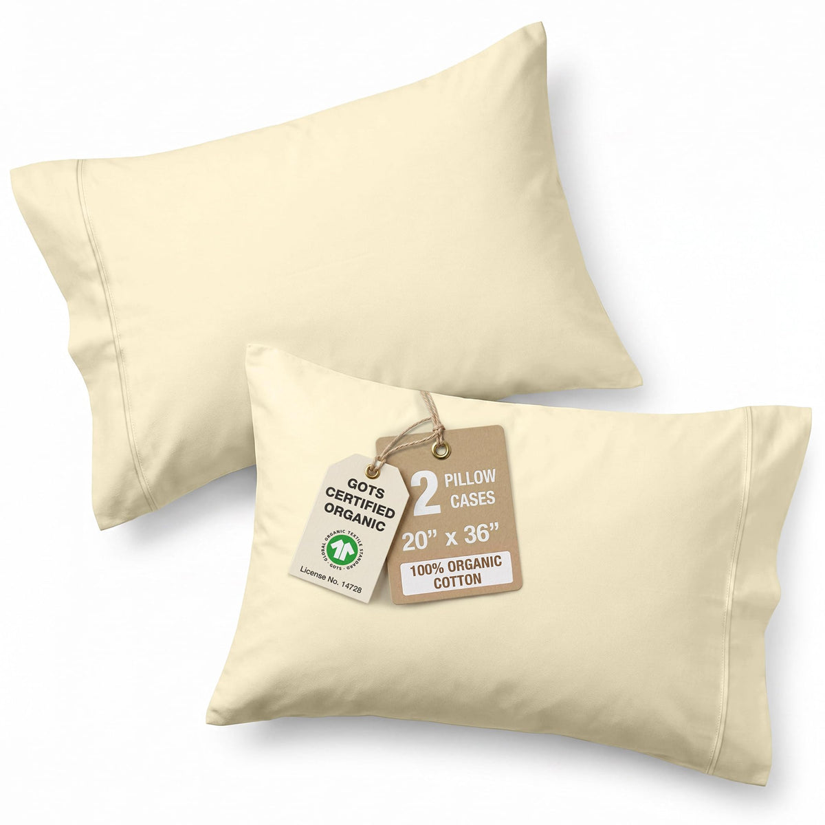 LANE LINEN 100% Organic Cotton Pillow Cases - Standard Size Set of 2 (20"x26") - Soft White Pillow Cases