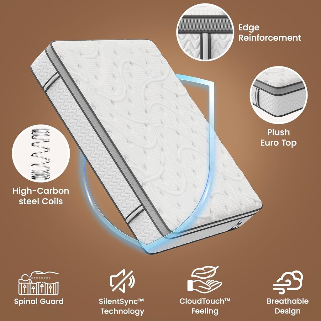 SLEEP100 Medium Firm Twin Mattress 10 Inches - Luxury Cooling Hybrid Bed Mattress in a Box with Lumbar & Shoulder Support, Hotel Collection for Pain Relief - Fiberglass Free - 365 Night Trial