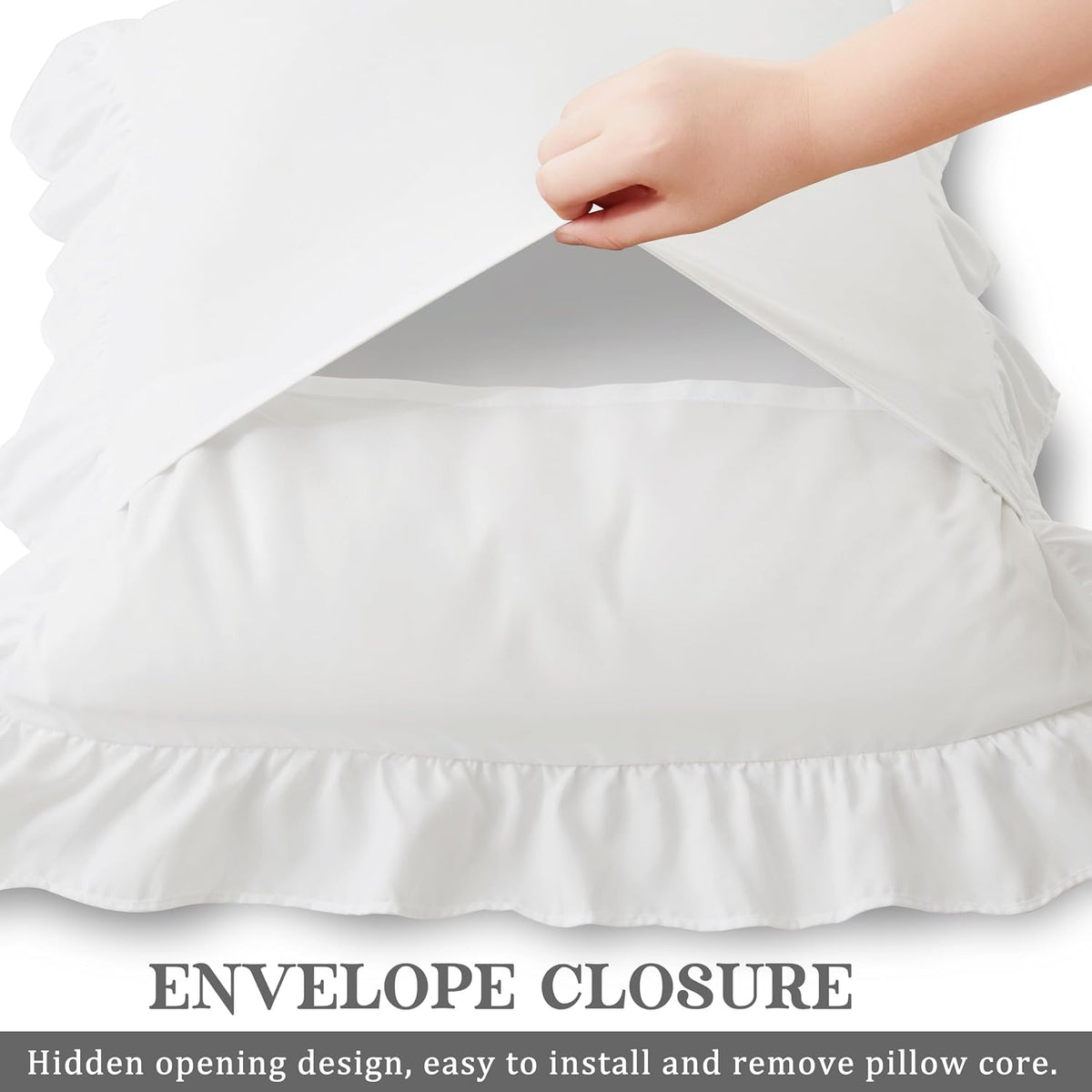 KKJIAF Ruffle Pillow Cases King Size Set of 2, White