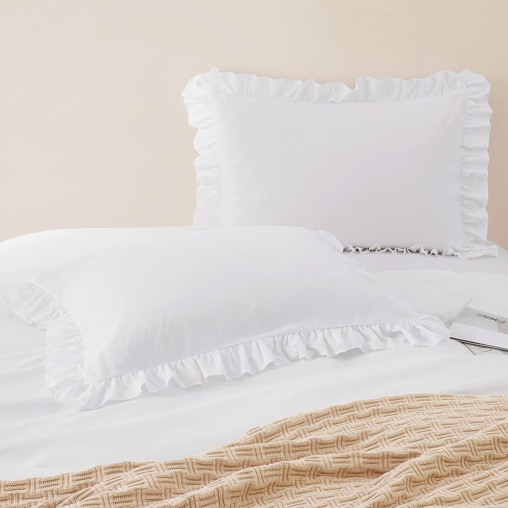 Horbaunal 2 Pack White Ruffle Pillowcases Standard Size, 20" x 26"