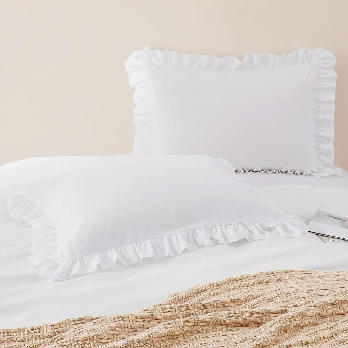 Horbaunal 2 Pack White Ruffle Pillowcases Standard Size, 20" x 26"