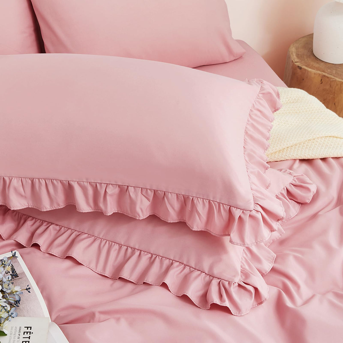 Horbaunal 2 Pack White Ruffle Pillowcases Standard Size, 20" x 26"