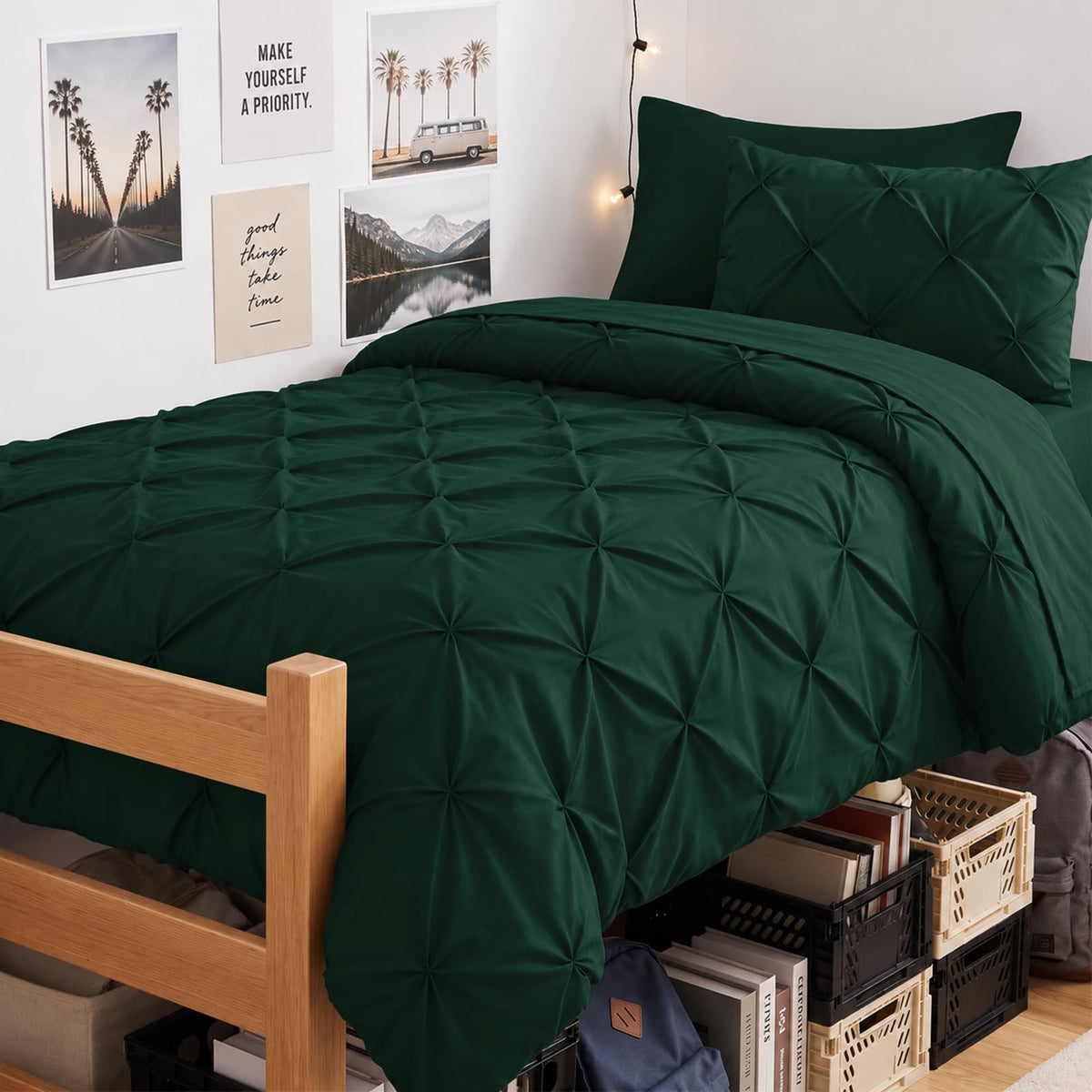CozyLux Queen Comforter Set Black, 7 Pieces Pintuck Bed in a Bag