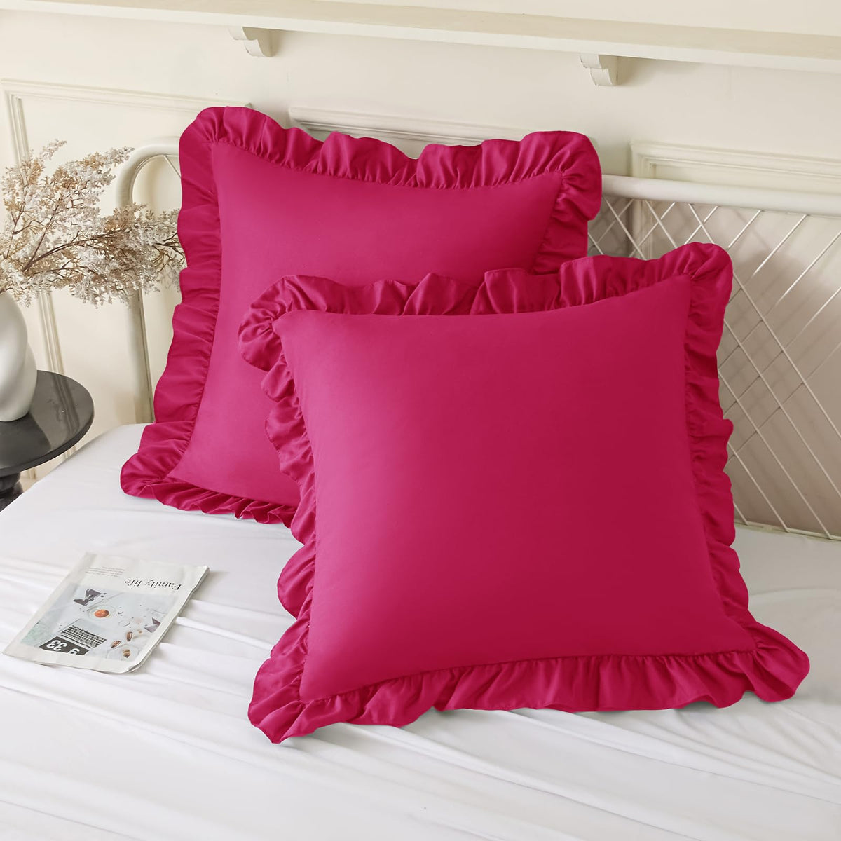 KKJIAF 2 Pack Ruffle Pillow Cases 26x26 Inches, Dusty Blue