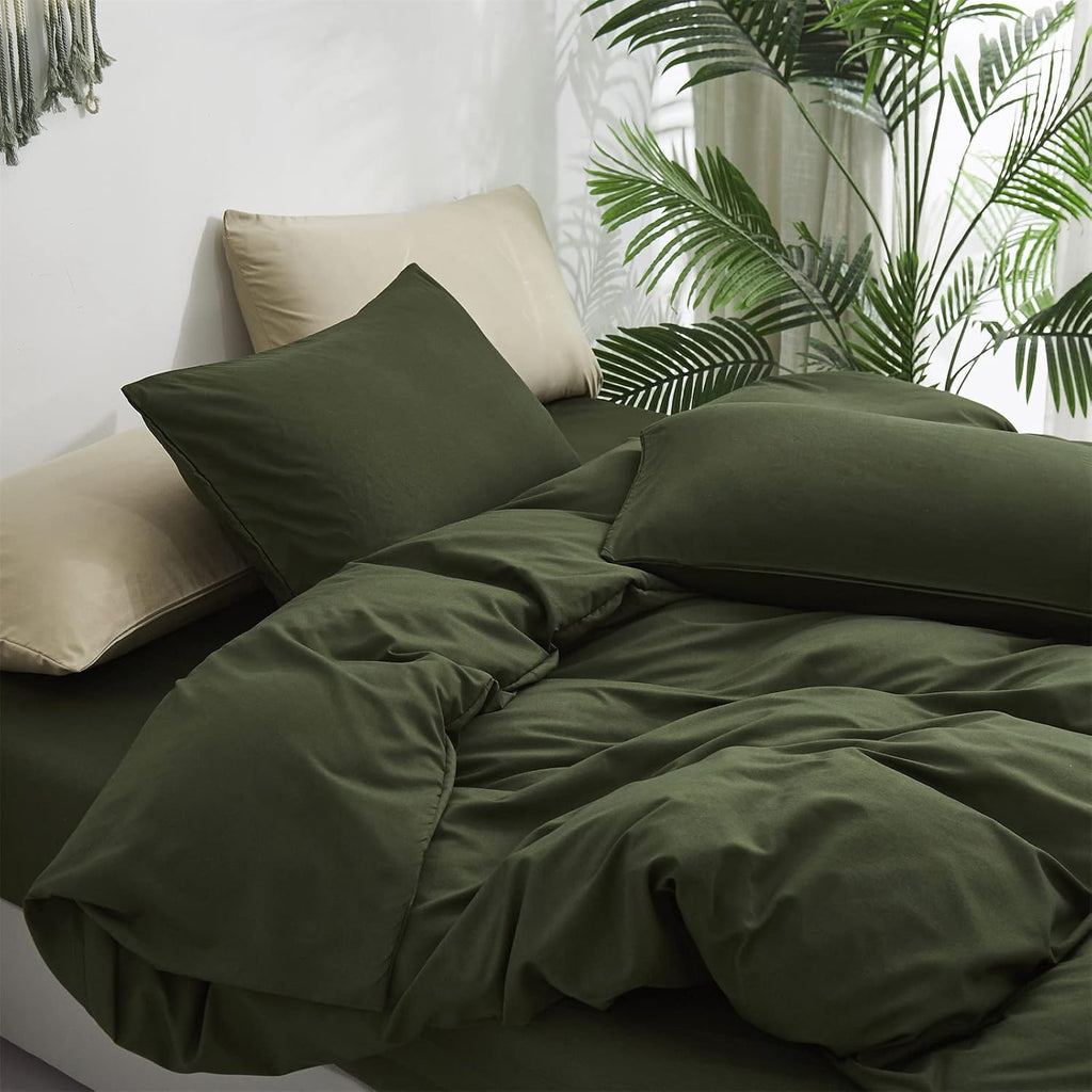 Luxlovery Green Comforter Set Full Army Green Bedding Set Minimalist Bedding Set Modern Soft Breathable Blanket Quilts Olive Comforter Set for Women Men Full Bed