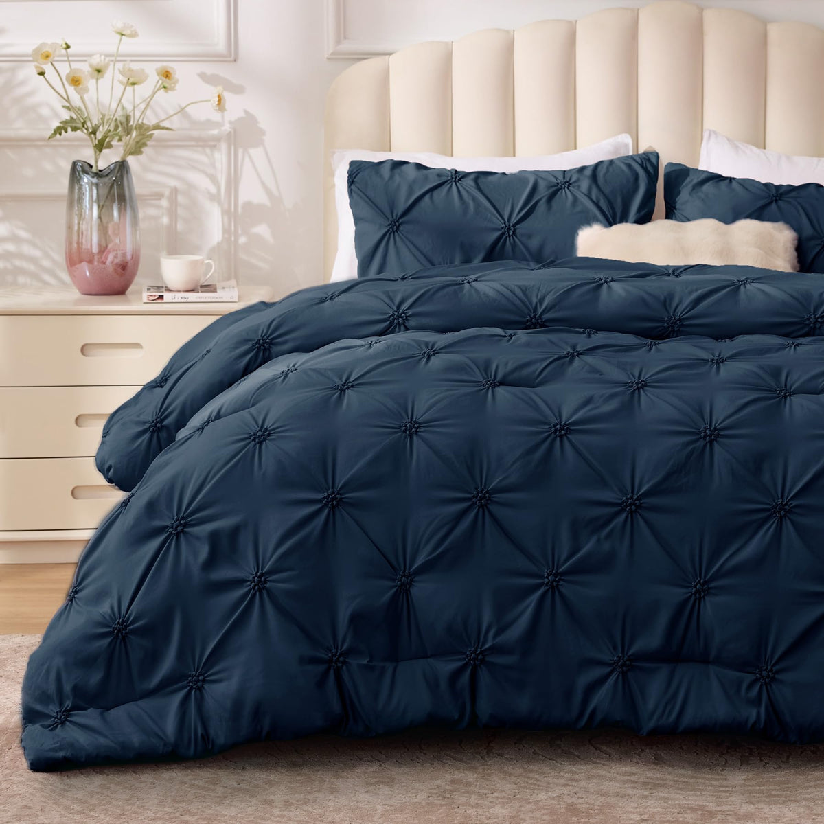 BEDELITE King Comforter Set Striped-Blush Pink,Fluffy & Soft Comforter