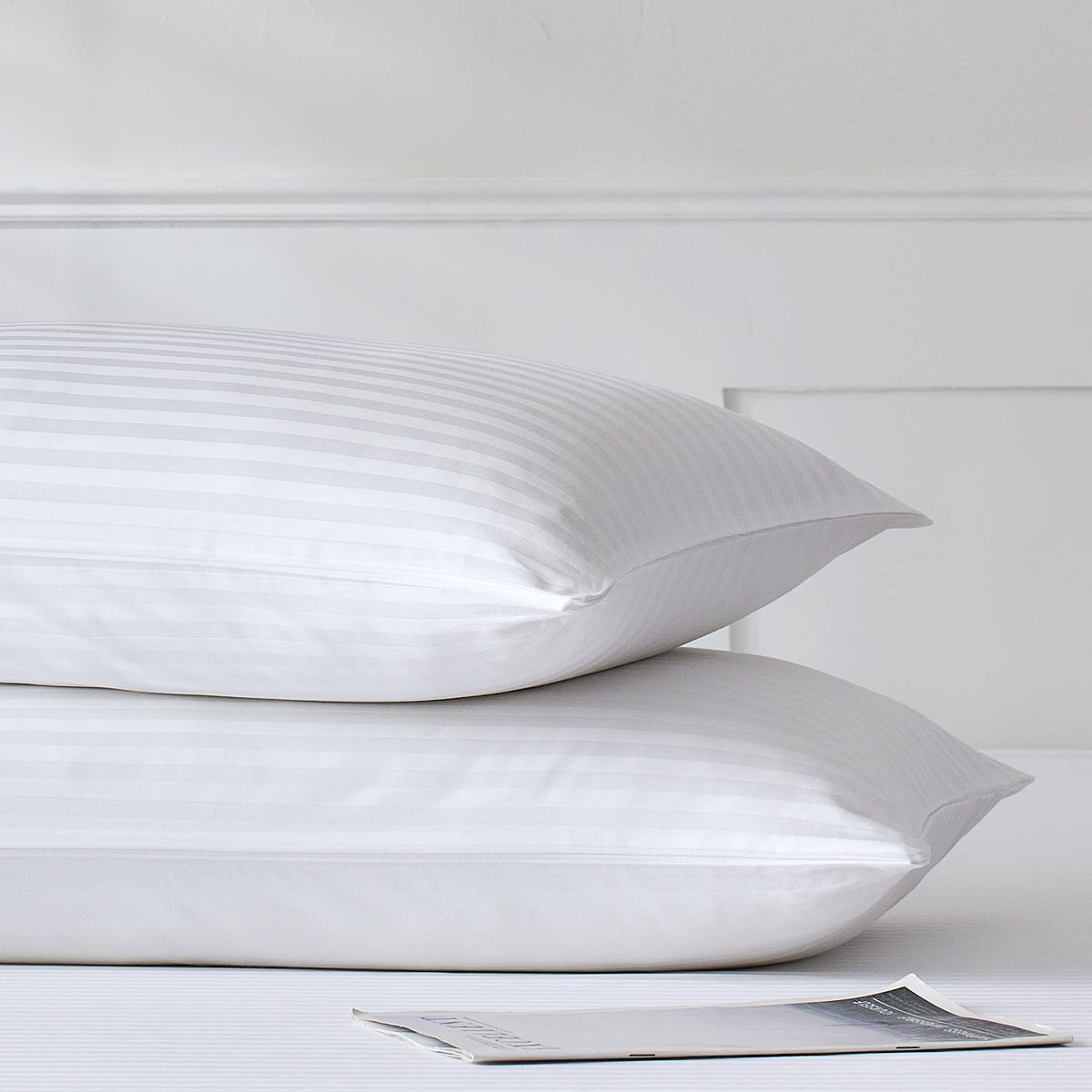 JELLYMONI Cotton Classic Striped Pillowcases Set of 2, Tan, Standard