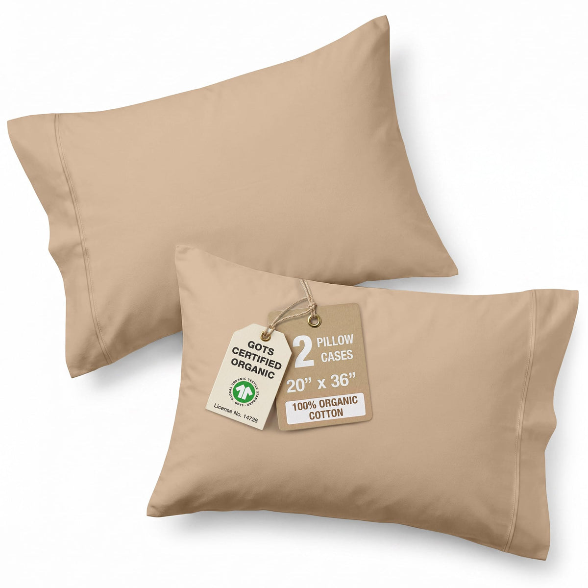 LANE LINEN 100% Organic Cotton Pillow Cases - Standard Size Set of 2 (20"x26") - Soft White Pillow Cases
