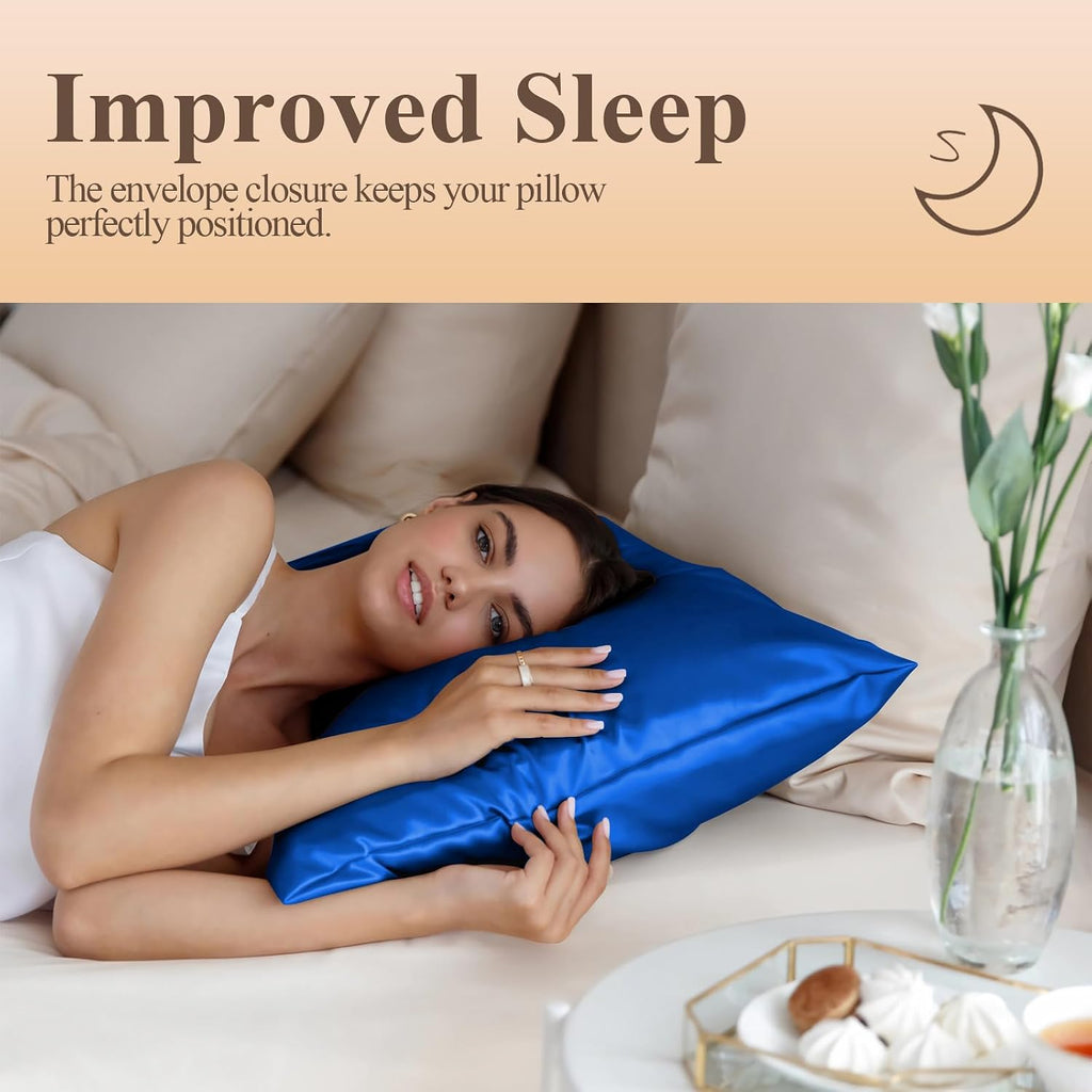 Silk Like Satin Pillowcase Standard Size, Royal Blue, 2 Pack, 20x26 Inches