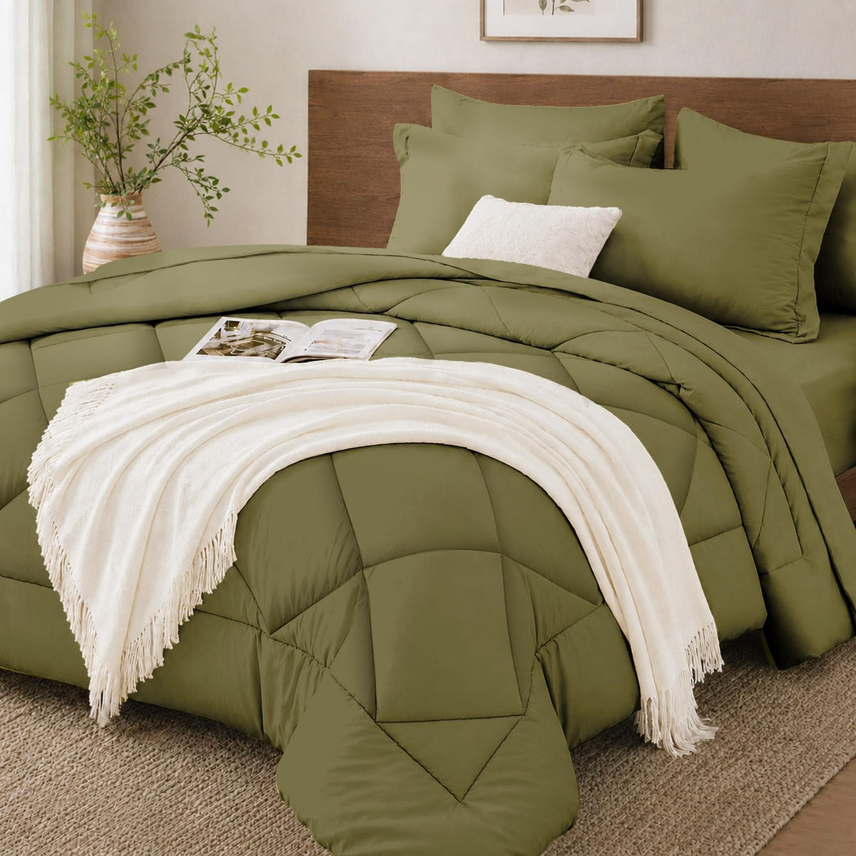 FUANNA Full Size Comforter Sets 7 PCS, Navy Blue Bed Set, Soft Bed in a Bag