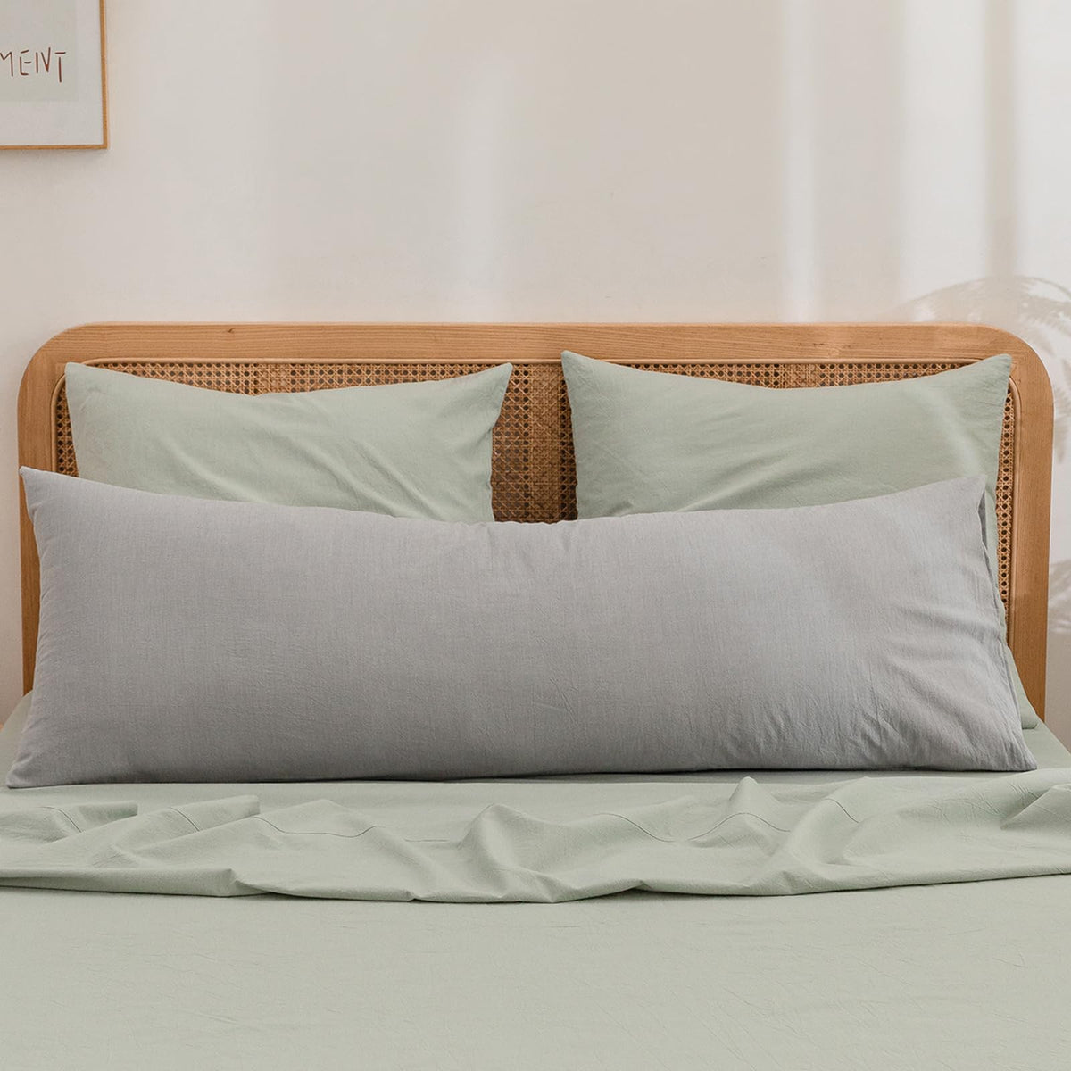 BESTOUCH Washed Cotton Pillowcases Linen Feel Olive Green Body
