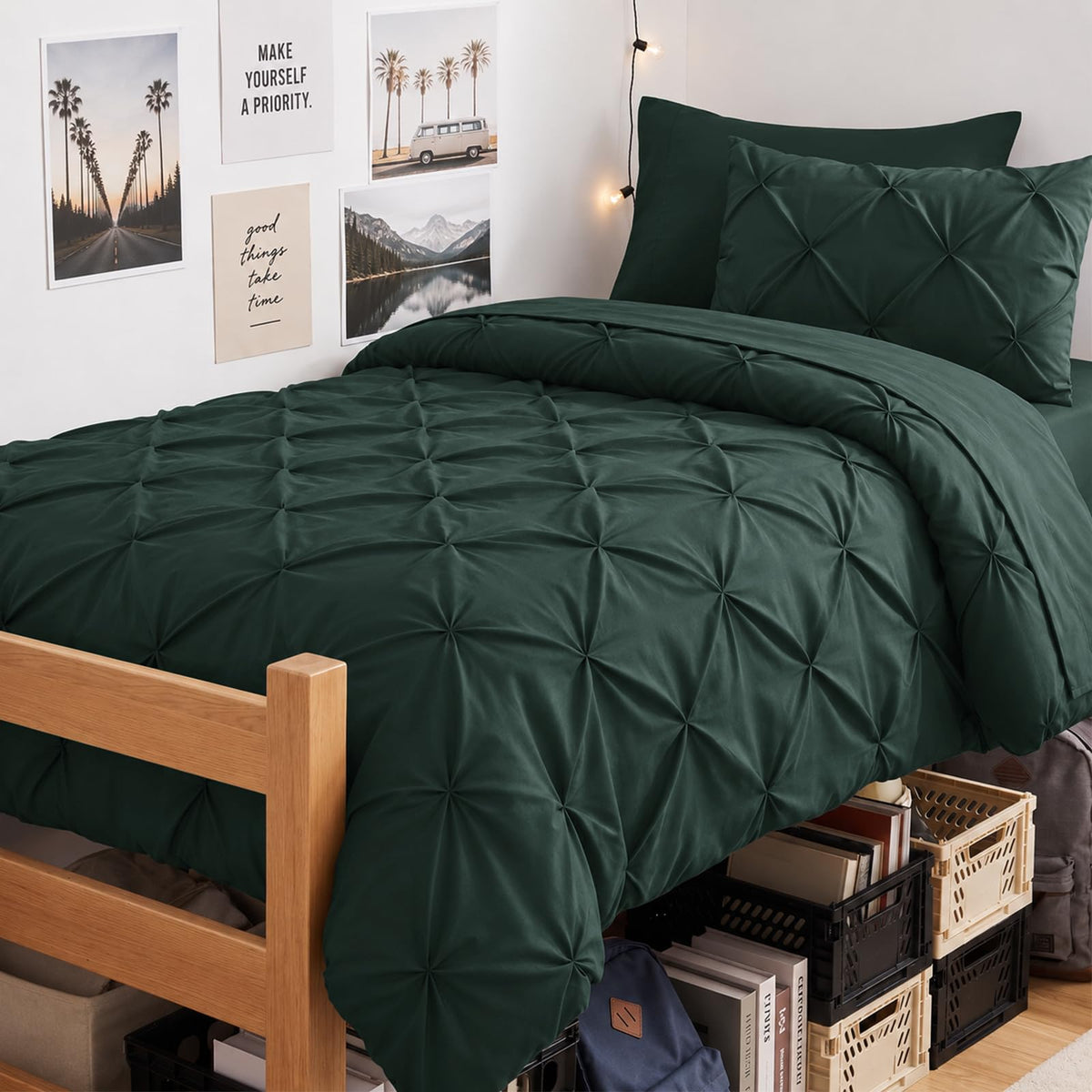 CozyLux Queen Comforter Set Black, 7 Pieces Pintuck Bed in a Bag