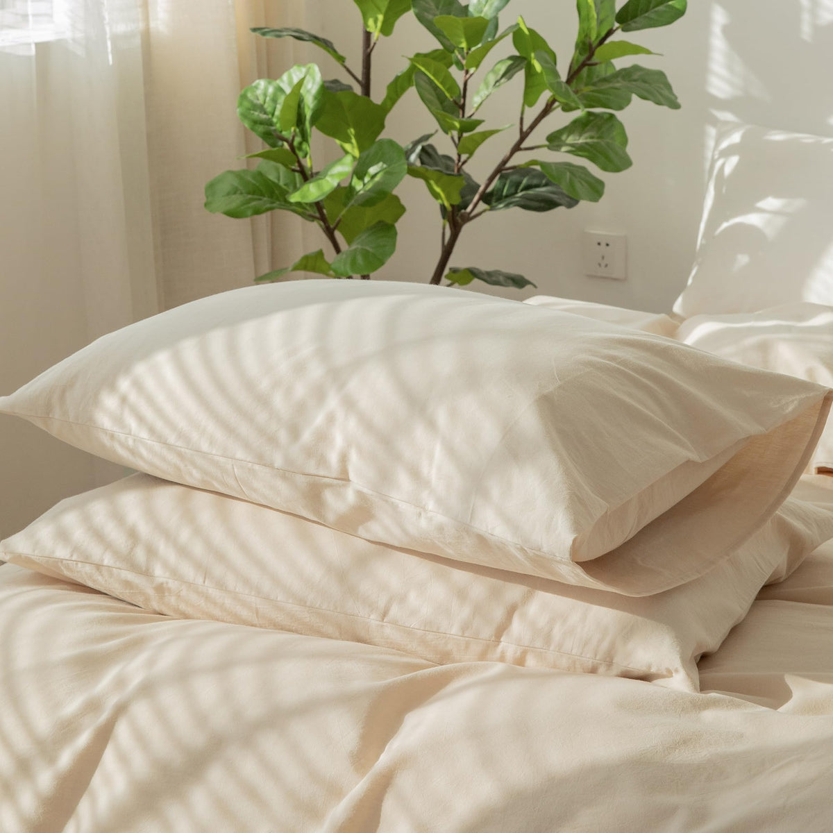 MOOMEE Pillowcase Set of 2 100% Washed Cotton Linen-Like King