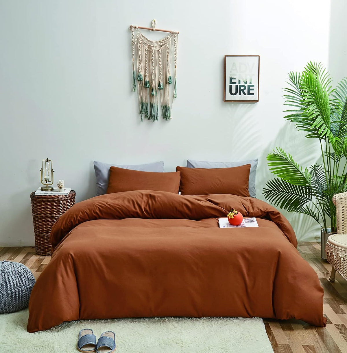 KAREVER Pumpkin Comforter Queen Pumpkin Color Bedding Set 3 Pieces Cinnamon Comforter Sets 1 Queen Comforter (90x90 inches) with 2 Pillowcases (20x26 inches)
