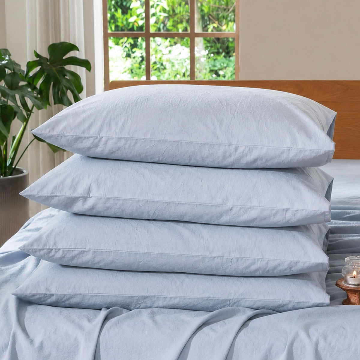 MOOMEE Pillowcase Set of 2 100% Washed Cotton Linen-Like King