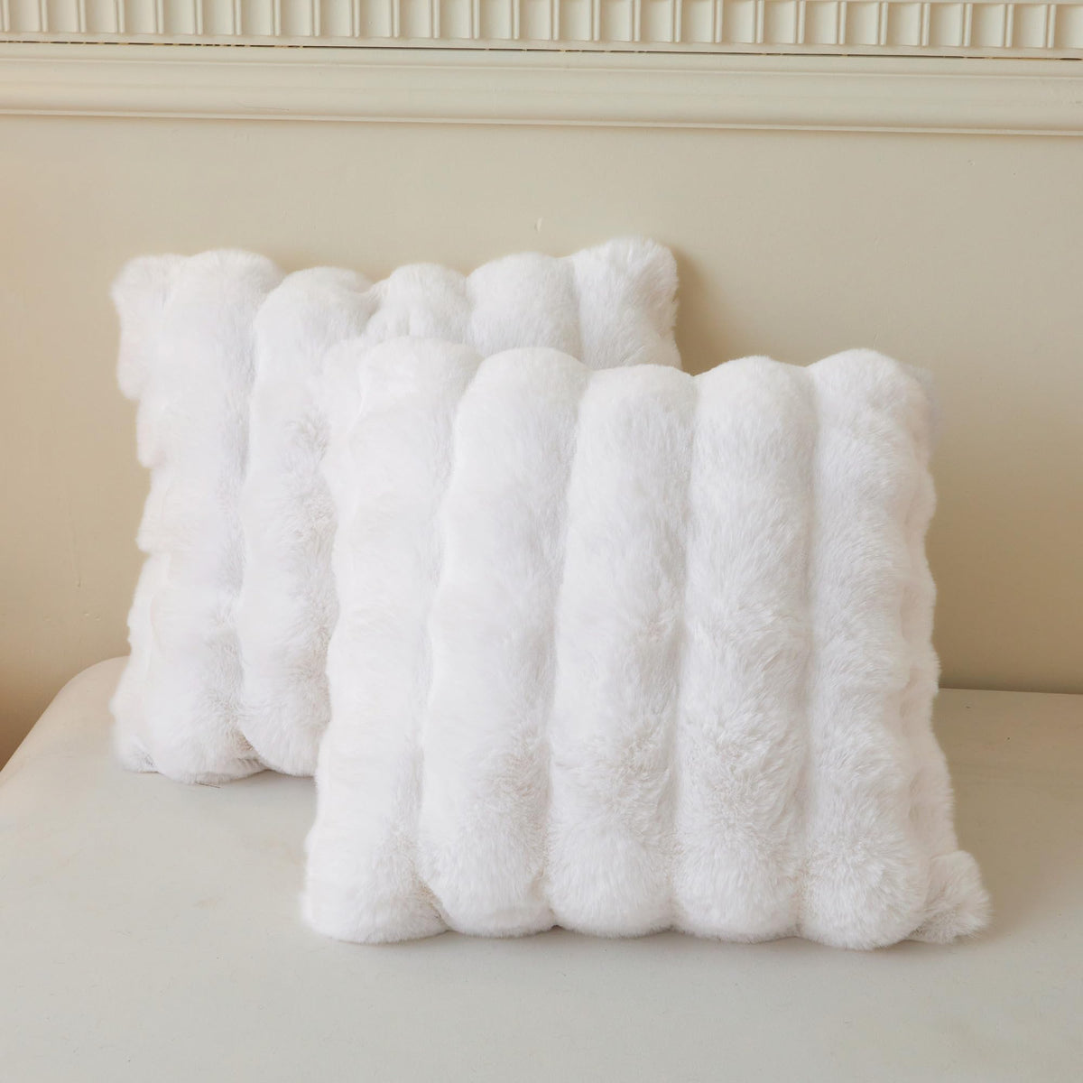 LIFEREVO 2 Pack Fluffy Faux Rabbit Fur Standard Pillow Cases, Beige
