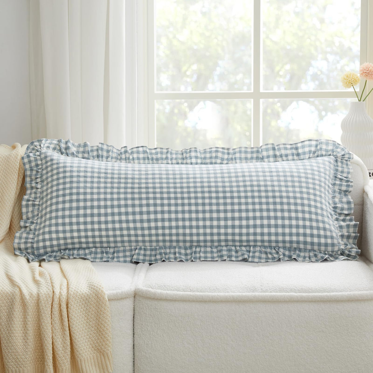 KKJIAF 2 Pcs Plaid Ruffle Pillow Case Standard Size, Sage Green Plaid