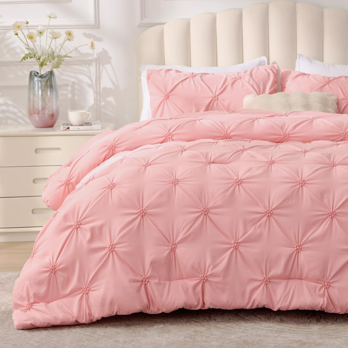 BEDELITE King Comforter Set Striped-Blush Pink,Fluffy & Soft Comforter