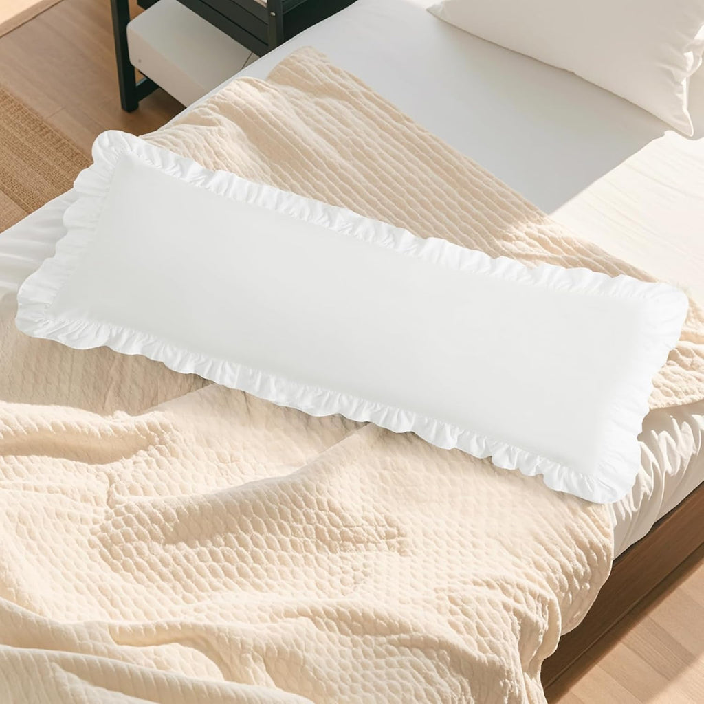Ruffled Pillow Cases, White, Body 20"x54", Set of 1